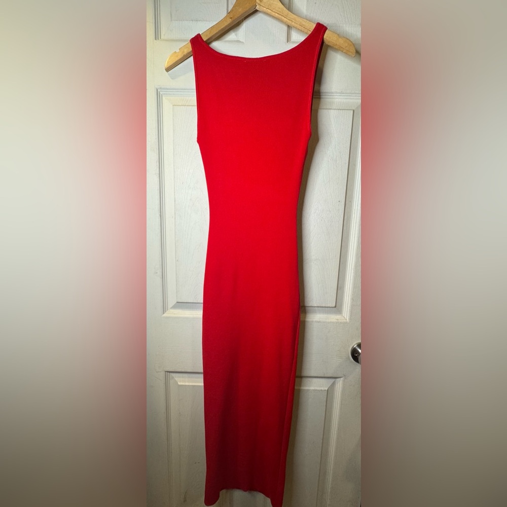 Hera Collection Red Midi Bodycon Dress - Sexy Front Cut-Outs - Size S - Picture 4 of 11